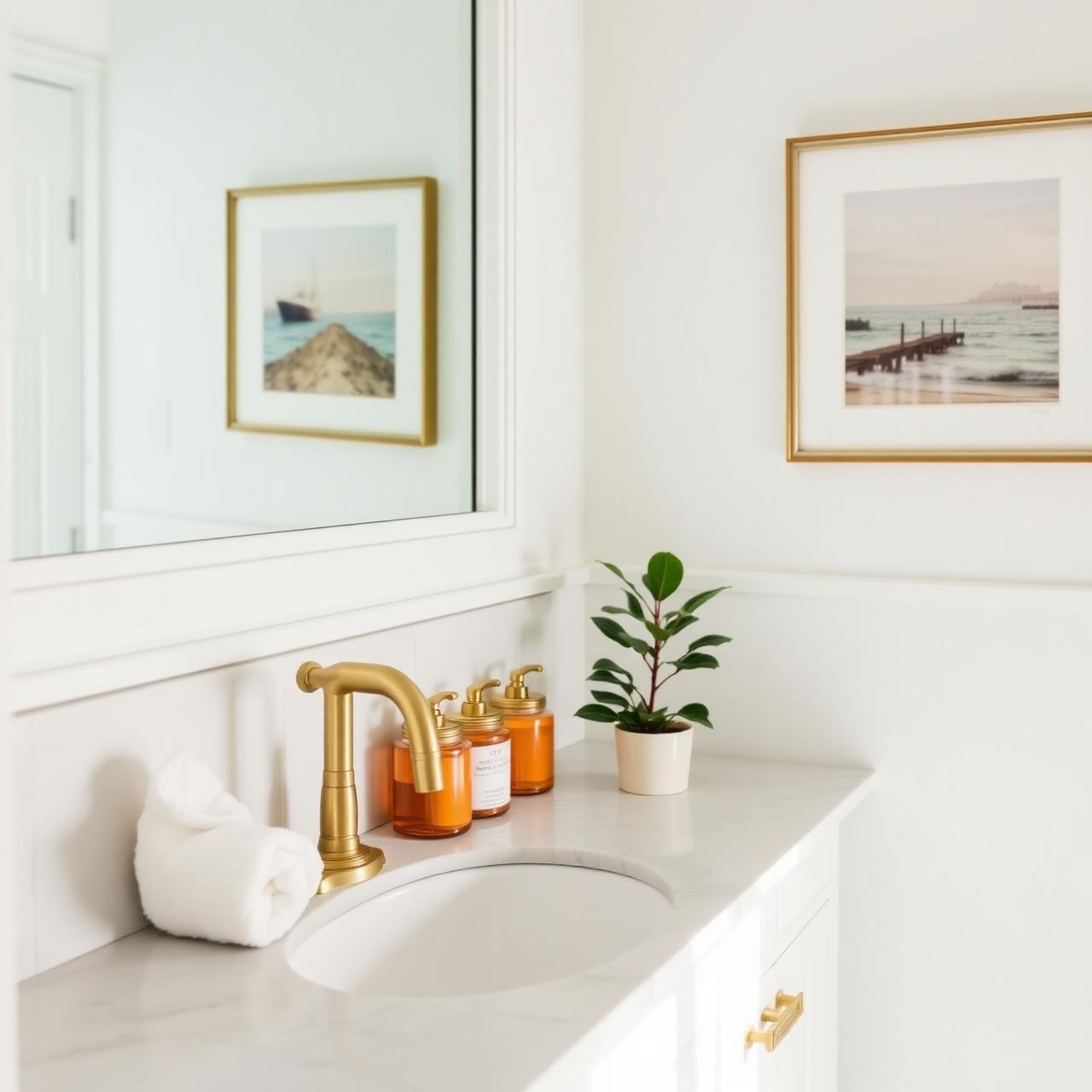 Charming white bathroom with houseplants and natural light