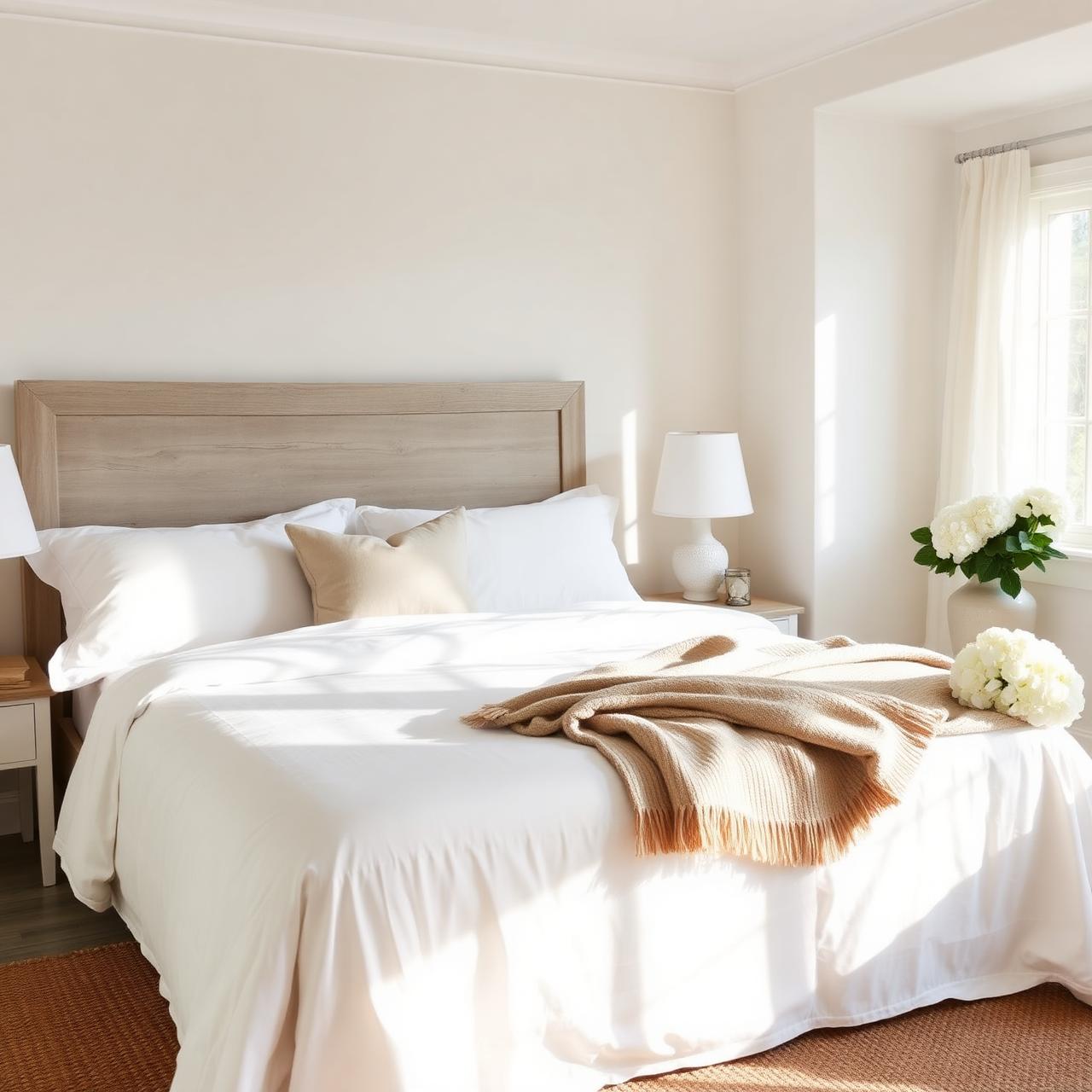 Master bedroom with crisp white linens, perfectly made